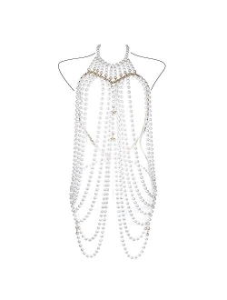 CCbodily Pearl Body Chain Bra - Fashion Shoulder Necklaces Bra Chain Body Jewelry