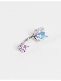 Kingsley Ryan abalone crystal belly bar in stainless steel