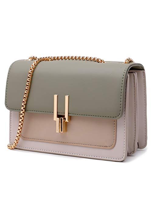 Color-Block Crossbody Bags for Women Leather Cross Body Purses Cute Designer Handbags Shoulder Bag Medium Size