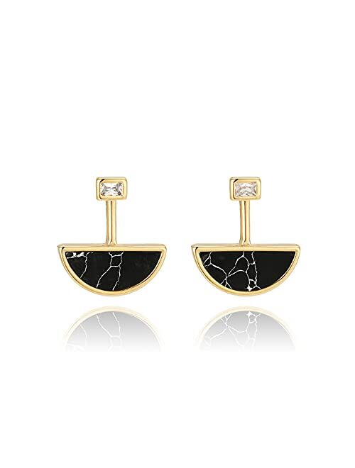 Geometric Black Simulated Howlite Half Moon Post Earrings