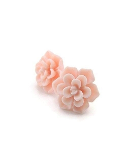 Hypoallergenic Succulent Earrings on Plastic Posts, 13mm (Matte Pale Pink)