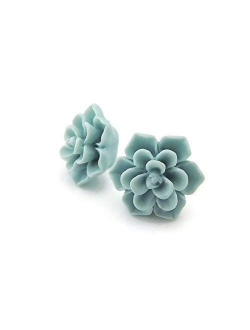 Hypoallergenic Succulent Earrings on Plastic Posts, 13mm (Matte Pale Pink)