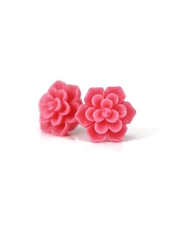 Hypoallergenic Succulent Earrings on Plastic Posts, 13mm (Matte Pale Pink)