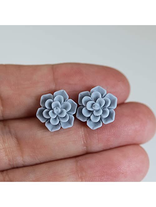 Hypoallergenic Succulent Earrings on Plastic Posts, 13mm (Matte Pale Pink)