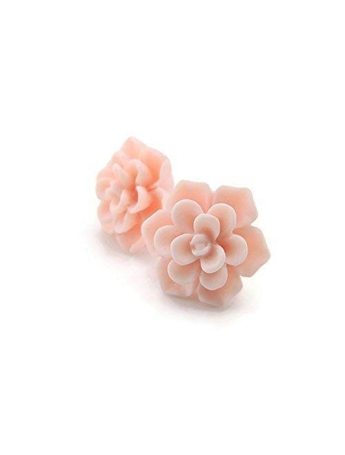 Hypoallergenic Succulent Earrings on Plastic Posts, 13mm (Matte Pale Pink)