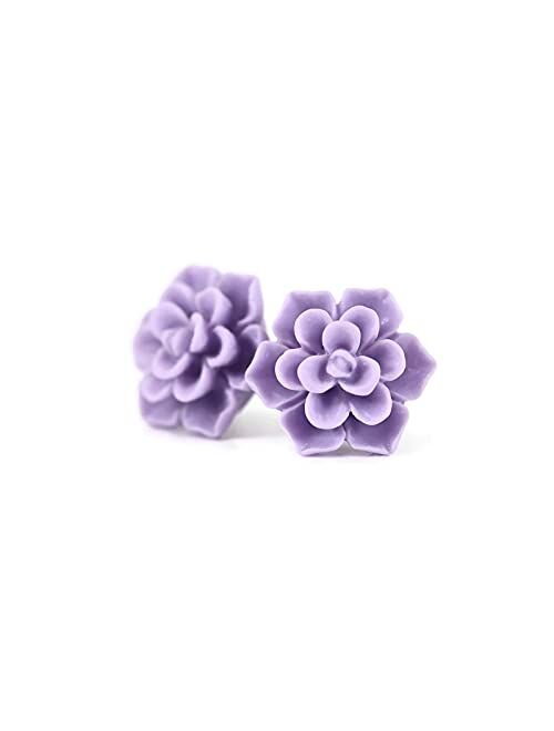 Hypoallergenic Succulent Earrings on Plastic Posts, 13mm (Matte Pale Pink)