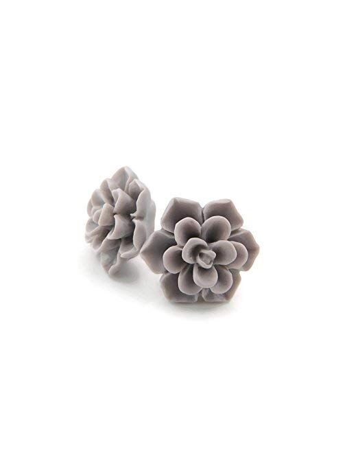 Hypoallergenic Succulent Earrings on Plastic Posts, 13mm (Matte Pale Pink)