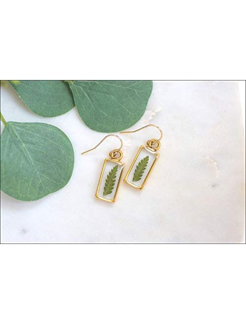 Olive Bella™ 14k Gold Filled Ear Wire Fern Leaf Earrings Gift for Women, 1" Drop Length