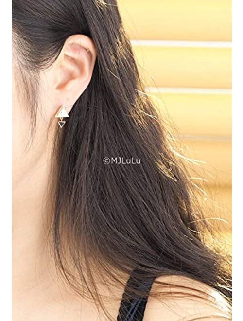 White and Black Simulated Howlite Double Triangle Minimal Dangle Stud Earrings