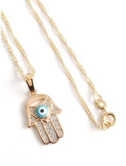 Hamsa Hand Evil Eye Necklace 19.5 Inches Chain La Mano de Fatima Contra Mal de Ojo