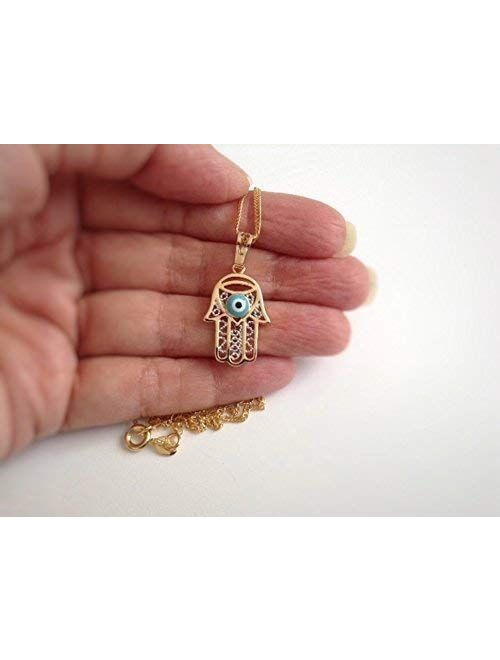 Hamsa Hand Evil Eye Necklace 19.5 Inches Chain La Mano de Fatima Contra Mal de Ojo