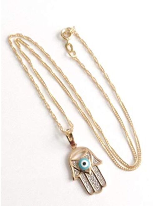 Hamsa Hand Evil Eye Necklace 19.5 Inches Chain La Mano de Fatima Contra Mal de Ojo