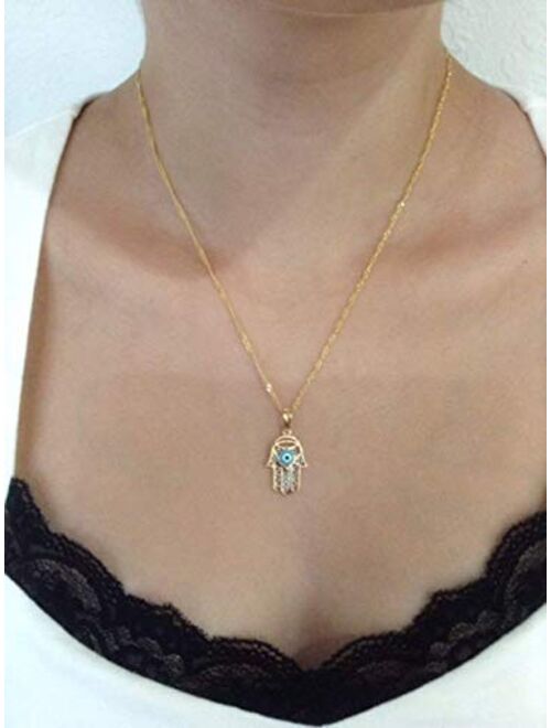 Hamsa Hand Evil Eye Necklace 19.5 Inches Chain La Mano de Fatima Contra Mal de Ojo