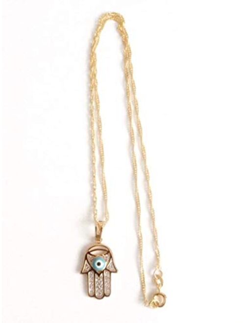 Hamsa Hand Evil Eye Necklace 19.5 Inches Chain La Mano de Fatima Contra Mal de Ojo