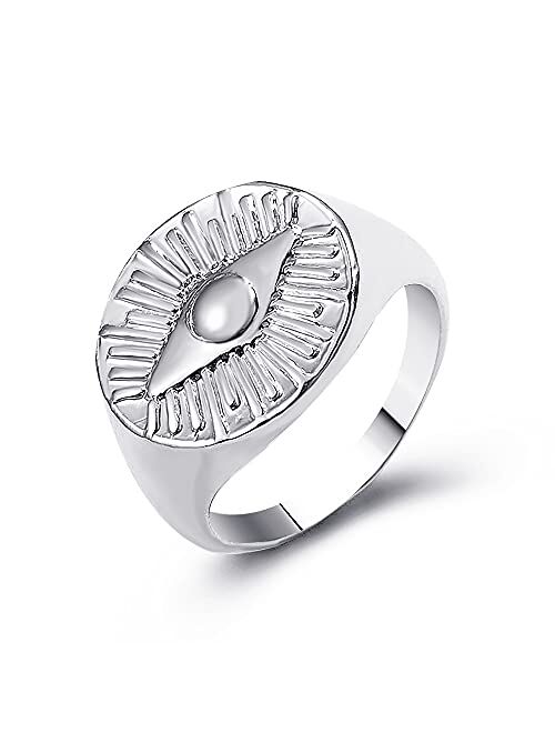 Teepollo Ojo Turco Evil Eye Ring-18K Gold Plated Greek Evil Eye Ring-Sterling Turkish Dainty Nazar Tiny Cute 925 Silver Evil Eye Ring for Women Lucky Protection Jewelry (