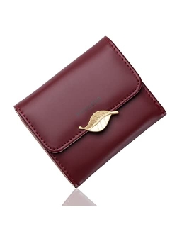 Roulens Wallet for Women RFID Blocking PU Leather Leaf Pendant Card Holder Phone Checkbook Organizer Zipper Coin Purse