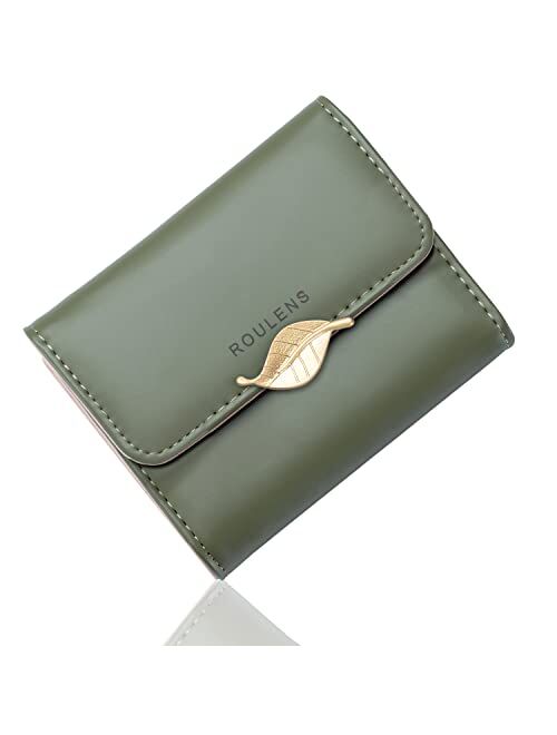 Roulens Wallet for Women RFID Blocking PU Leather Leaf Pendant Card Holder Phone Checkbook Organizer Zipper Coin Purse