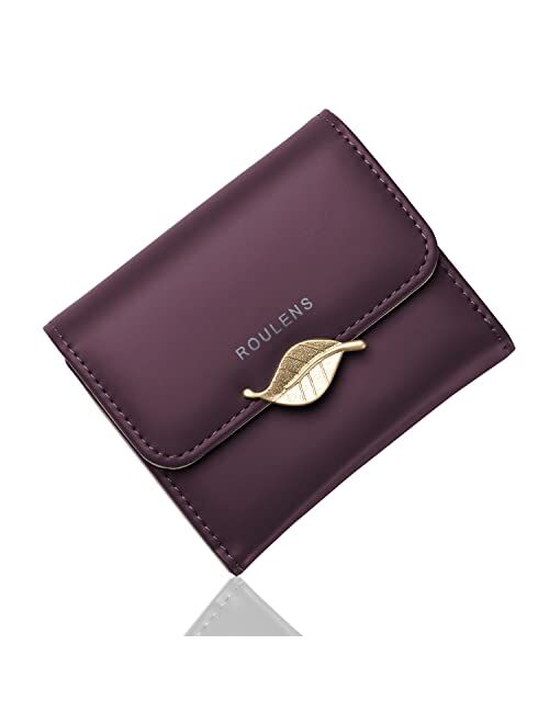 Roulens Wallet for Women RFID Blocking PU Leather Leaf Pendant Card Holder Phone Checkbook Organizer Zipper Coin Purse