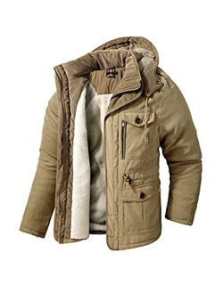 Men's Winter Hooded Jacket Windproof Sherpa Lined Fleece Windbreaker Coat Outerwear Warm Parka