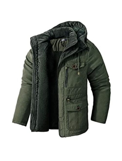 Men's Winter Hooded Jacket Windproof Sherpa Lined Fleece Windbreaker Coat Outerwear Warm Parka