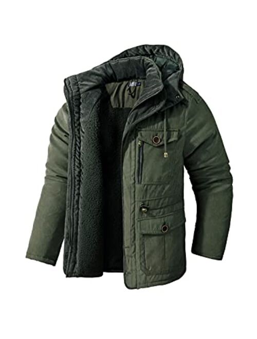 Mr.Stream Men's Winter Hooded Jacket Windproof Sherpa Lined Fleece Windbreaker Coat Outerwear Warm Parka