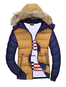 Men's Classic Contrast Fashion Winter Hooded Jacket Casual Windproof Coat Warm Outdoor Parka