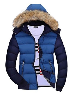 Men's Classic Contrast Fashion Winter Hooded Jacket Casual Windproof Coat Warm Outdoor Parka