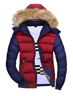 Men's Classic Contrast Fashion Winter Hooded Jacket Casual Windproof Coat Warm Outdoor Parka