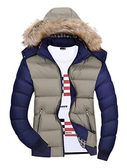 Men's Classic Contrast Fashion Winter Hooded Jacket Casual Windproof Coat Warm Outdoor Parka