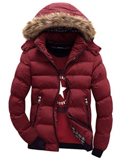 Men's Classic Contrast Fashion Winter Hooded Jacket Casual Windproof Coat Warm Outdoor Parka