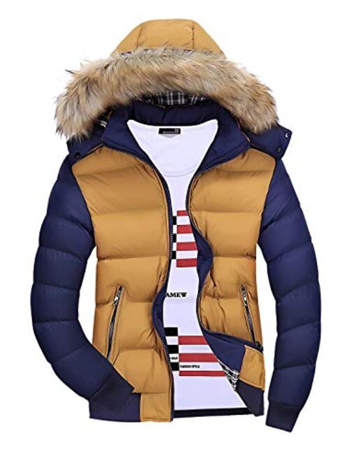 Mr.Stream Men's Classic Contrast Fashion Winter Hooded Jacket Casual Windproof Coat Warm Outdoor Parka