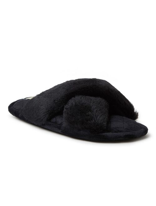 Dearfoams Women's Jessica faux faux fur Cross Band Slide Slipper