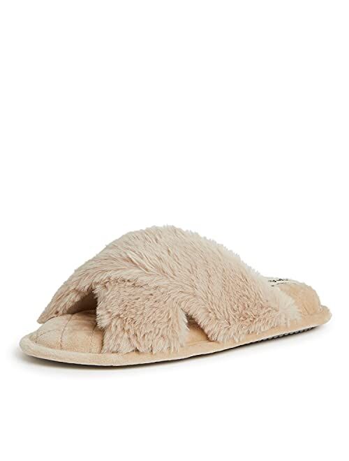 Dearfoams Women's Jessica faux faux fur Cross Band Slide Slipper