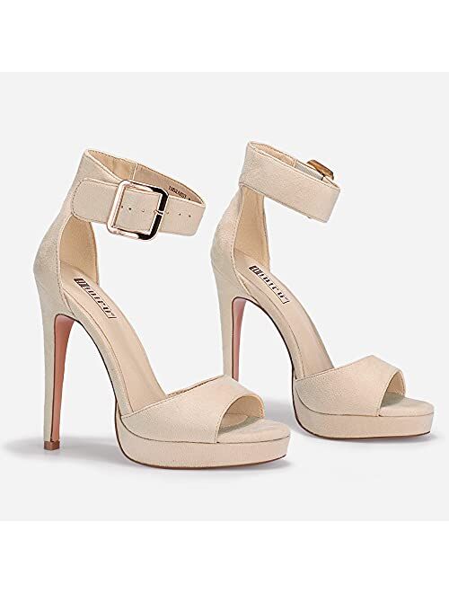 IDIFU Women's IN5 Randy Platform Stiletto High Heel Sandals Peep Toe Ankle Strap Sexy Shoes with Square Buckle for Wedding Party Evening Dance