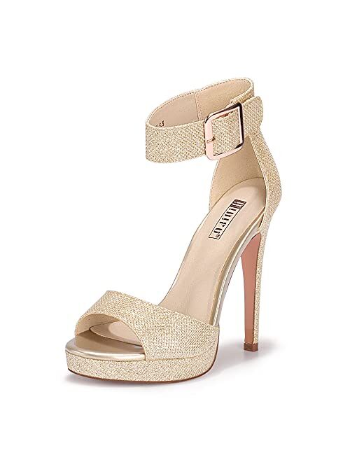 IDIFU Women's IN5 Randy Platform Stiletto High Heel Sandals Peep Toe Ankle Strap Sexy Shoes with Square Buckle for Wedding Party Evening Dance