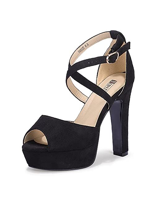 IDIFU Women's Platform Chunky High Heels Dress Sandals Peep Toe Ankle Strap Wedding Party Evening Shoes for Women Bride