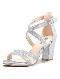 Women's IN3 Gita Block Heel Open Toe Strappy Sandals Dress Shoes for Wedding Evening Prom