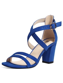 Women's IN3 Gita Block Heel Open Toe Strappy Sandals Dress Shoes for Wedding Evening Prom