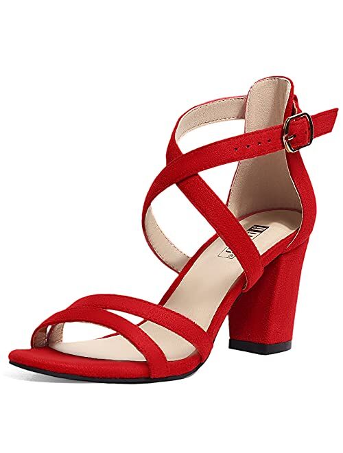 IDIFU Women's IN3 Gita Block Heel Open Toe Strappy Sandals Dress Shoes for Wedding Evening Prom