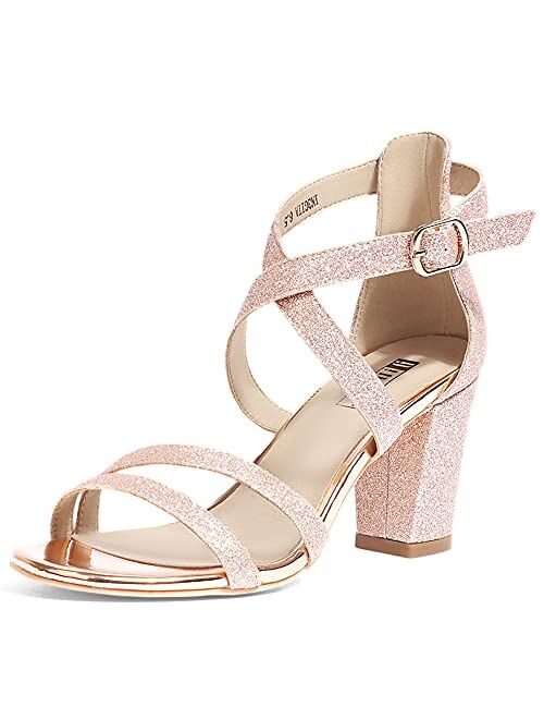 IDIFU Women's IN3 Gita Block Heel Open Toe Strappy Sandals Dress Shoes for Wedding Evening Prom