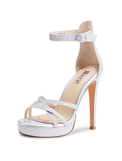 Women's Stiletto High Heel Sandals Platform Open Toe Ankle Strap Dress Shoes for Women Bride Ladies in Wedding Bridal Party Homecoming