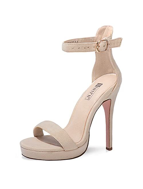 IDIFU Women's Stiletto High Heel Sandals Platform Open Toe Ankle Strap Dress Shoes for Women Bride Ladies in Wedding Bridal Party Homecoming