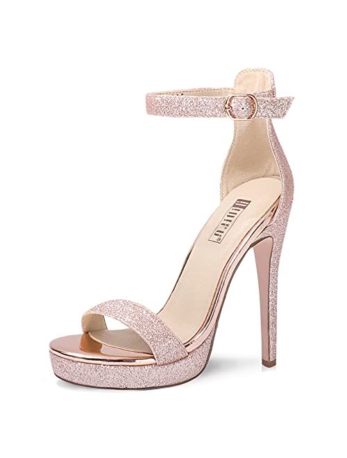 IDIFU Women's Stiletto High Heel Sandals Platform Open Toe Ankle Strap Dress Shoes for Women Bride Ladies in Wedding Bridal Party Homecoming