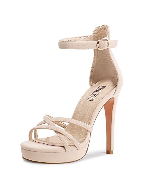 IDIFU Women's Stiletto High Heel Sandals Platform Open Toe Ankle Strap Dress Shoes for Women Bride Ladies in Wedding Bridal Party Homecoming