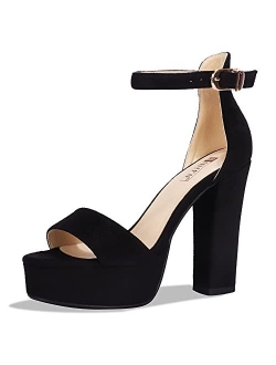 Women's Platform Chunky High Heel Sexy Sandals Ankle Strap Open Toe Heeled Shoes for Wedding Party Evening