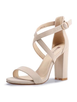 Women's Chunky High Heel Sandal Strappy Open Toe Ankle Strap Dress Shoes for Women Bridesmaid Ladies in Wedding Bridal Evening Homecoming Prom