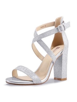 Women's Chunky High Heel Sandal Strappy Open Toe Ankle Strap Dress Shoes for Women Bridesmaid Ladies in Wedding Bridal Evening Homecoming Prom