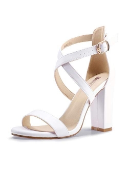 Women's Chunky High Heel Sandal Strappy Open Toe Ankle Strap Dress Shoes for Women Bridesmaid Ladies in Wedding Bridal Evening Homecoming Prom