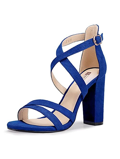 IDIFU Women's Chunky High Heel Sandal Strappy Open Toe Ankle Strap Dress Shoes for Women Bridesmaid Ladies in Wedding Bridal Evening Homecoming Prom