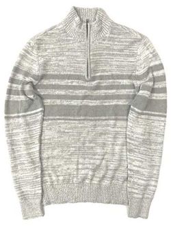 Mens Gray Speckle Stripe Quarter Zip Sweater Top